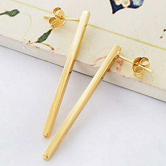 FOR SWANAPPROACH .925 Sterling Silver 24k Gold Vermeil Style Stick Stud Earrings - Picture 3 of 5